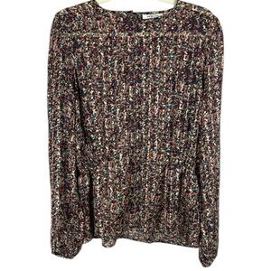 MSCH Copenhagen Kaline Floral Long Sleeve Side Smocked Blouse Size XL